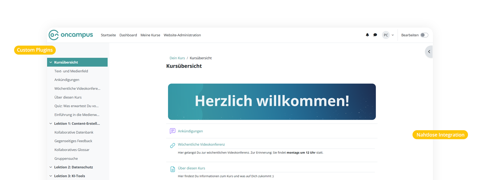 Screenshot aus einem E-Learning Kurs der Lernplattform Moodle